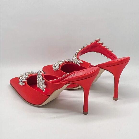Manolo Blahnik Lurum 90MM Embellished Satin Mules size 37.5 - Picture 12 of 16